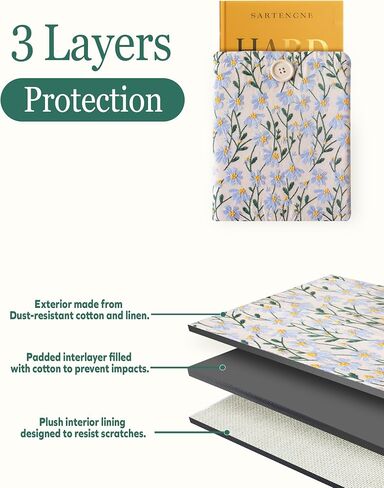 Embroidered Fabric Sleeve for iPad Pro 11, iPad Air 10.9, Boox Nova Air C, Kobo Sage, Hardcover Books – Padded Cover for Large Tablets & E-Readers, Handcrafted - White & Beige Daisy in Saudi Arabia