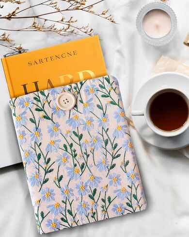 Embroidered Fabric Sleeve for iPad Pro 11, iPad Air 10.9, Boox Nova Air C, Kobo Sage, Hardcover Books – Padded Cover for Large Tablets & E-Readers, Handcrafted - White & Beige Daisy in Saudi Arabia