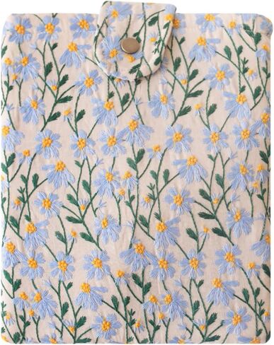Embroidered Fabric Sleeve for iPad Pro 11, iPad Air 10.9, Boox Nova Air C, Kobo Sage, Hardcover Books – Padded Cover for Large Tablets & E-Readers, Handcrafted - White & Beige Daisy in Saudi Arabia