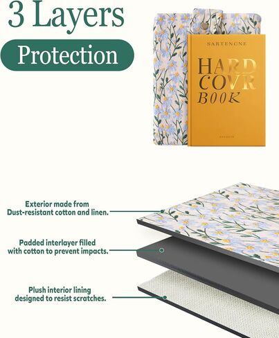 Embroidered Fabric Sleeve for iPad Pro 11, iPad Air 10.9, Boox Nova Air C, Kobo Sage, Hardcover Books – Padded Cover for Large Tablets & E-Readers, Handcrafted - White & Beige Daisy in Saudi Arabia