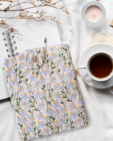 Embroidered Fabric Sleeve for iPad Pro 11, iPad Air 10.9, Boox Nova Air C, Kobo Sage, Hardcover Books – Padded Cover for Large Tablets & E-Readers, Handcrafted - White & Beige Daisy in Saudi Arabia