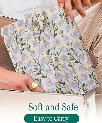 Embroidered Fabric Sleeve for iPad Pro 11, iPad Air 10.9, Boox Nova Air C, Kobo Sage, Hardcover Books – Padded Cover for Large Tablets & E-Readers, Handcrafted - White & Beige Daisy in Saudi Arabia