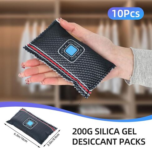10 أجهزة كمبيوتر حزم مجففة قابلة لإعادة الشحن لتخزين حزم هلام السيليكا رطوبة رطوبة الامتصاص أكياس قابلة لإعادة الاستخدام مجففة مزيل الرطوبة للسيارة للبندقية مربع أدوات سيارات الطابق السفلي للأسلحة (200 جم) in Kuwait