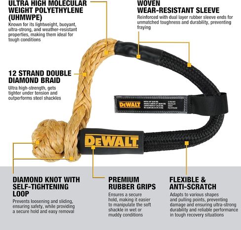 Dewalt DXBC90007 أسود/أصفر 3/8 "× 24" قيود ناعمة حركية مع 6 "حلقة - 10،833 رطل حمولة عمل آمنة/32،500 رطل قوة كسر in Saudi Arabia
