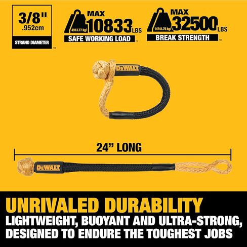 Dewalt DXBC90007 أسود/أصفر 3/8 "× 24" قيود ناعمة حركية مع 6 "حلقة - 10،833 رطل حمولة عمل آمنة/32،500 رطل قوة كسر in Saudi Arabia