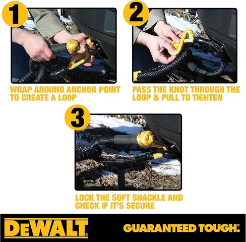 Dewalt DXBC90007 أسود/أصفر 3/8 "× 24" قيود ناعمة حركية مع 6 "حلقة - 10،833 رطل حمولة عمل آمنة/32،500 رطل قوة كسر in Saudi Arabia