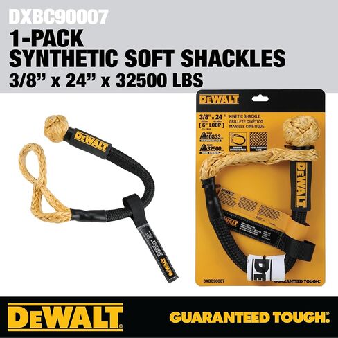 Dewalt DXBC90007 أسود/أصفر 3/8 "× 24" قيود ناعمة حركية مع 6 "حلقة - 10،833 رطل حمولة عمل آمنة/32،500 رطل قوة كسر in Saudi Arabia