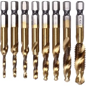 Ymiko Drill Tap Set, 8Pcs Spiral Flute Tap Metric Set 1/4in Hex Shank Combination Screw Tapping Bit Drilling Chamfering Tool in Kuwait