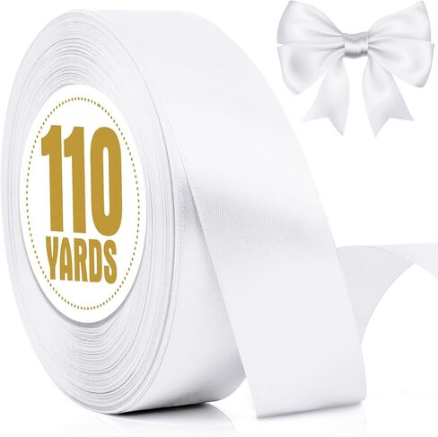 XSEINO 110 Yards Ribbon,1-1/2 Inch White Satin Ribbon for Flower Bouquet, Gift Wrapping, Ribbons for Crafts, Hair Bows Making, Wedding Party Decoration, Sewing, Invitation Cards, Christmas, Wreath in Kuwait