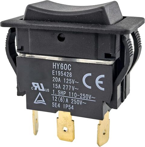 HY60C 3-Pin Rocker Switch (ON)-Off-(ON) 20A/125V~ 15A/277V Heavy-Duty Switch for Motors, Tools & Industrial Equipment in Saudi Arabia