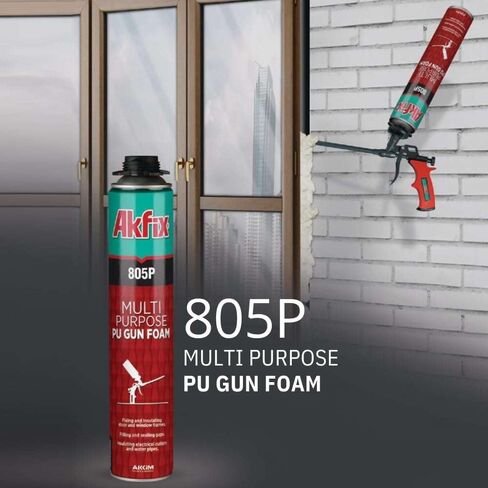Akfix 805P PRO Gap Filler Expanding Foam Sealant Kit (12x24 Oz.) - Insulating Foam Sealant, Low Expansion Foam for Sound & Heat Insulation, Window & Door | Gun & 2Cleaner Included | 24 Oz. 12 Pack in Kuwait