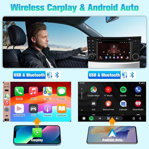 Radio for W211: 128G Double Din Car Stereo with Bluetooth AM FM Carplay for Mercedes Benz E500 E300 2002-2009, 7" Aftermarket Touch Screen Android System Head Unit with Backup Camera FMAM for Apple in Saudi Arabia