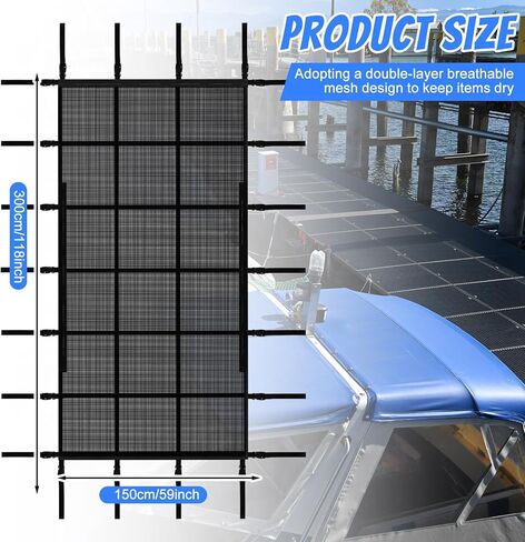 118" x 59" Boat Lift Canopy Storage Net - Creates Storage Area Under The Boat Lift Canopy, Double Layer Mesh Organizer Net with Zipper for Store Life Jackets, Fishing Rods in Saudi Arabia