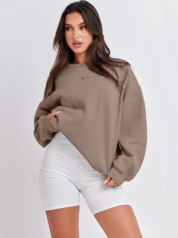 ANRABESS البلوز المتضخم للنساء الصوف كم طويل Crewneck بلوزة كاجوال خريف 2023 الملابس العصرية in Kuwait