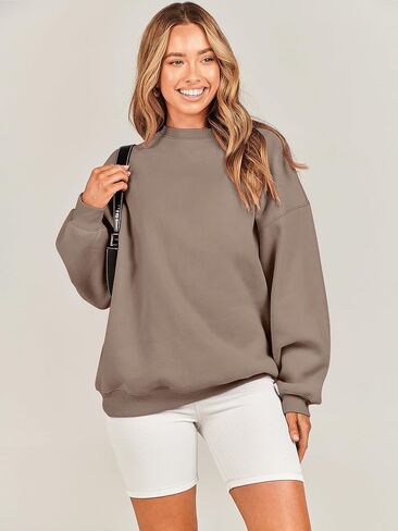 ANRABESS البلوز المتضخم للنساء الصوف كم طويل Crewneck بلوزة كاجوال خريف 2023 الملابس العصرية in Kuwait