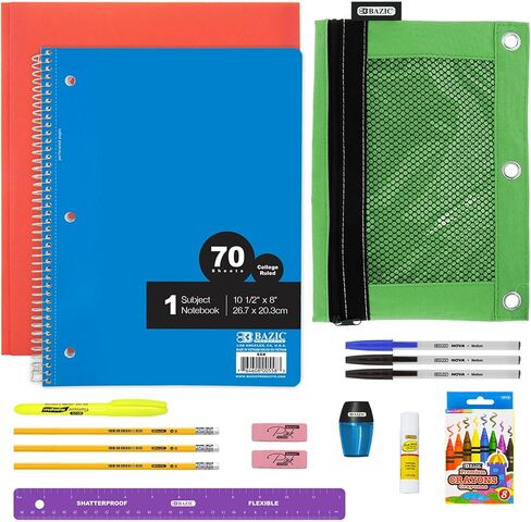 BAZIC Primary School Kit Supply Box 57 Count for Kindergarten Elementary Student K-6 Grades, Composition Book Coloring Pencil, Color May Vary, 1-Pack in Kuwait