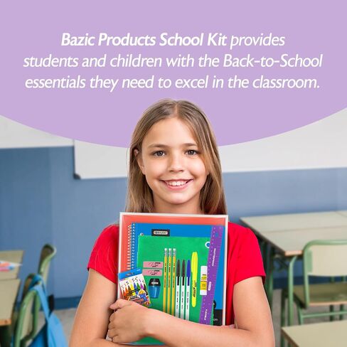 BAZIC Primary School Kit Supply Box 57 Count for Kindergarten Elementary Student K-6 Grades, Composition Book Coloring Pencil, Color May Vary, 1-Pack in Kuwait