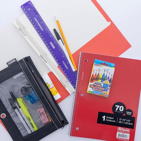 BAZIC Primary School Kit Supply Box 57 Count for Kindergarten Elementary Student K-6 Grades, Composition Book Coloring Pencil, Color May Vary, 1-Pack in Kuwait