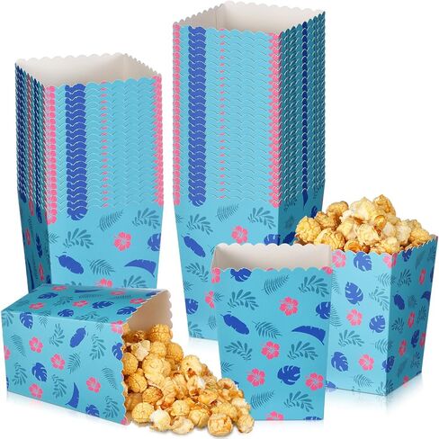 Zhehao 50 Pcs Blue and Pink Cartoon Popcorn Boxes Mini Palm Leaves Hawaiian Popcorn Cup Paper Holder Tropical Luau Party Favor for Summer Birthday Party Favor Supplies Decorations in Saudi Arabia