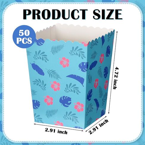 Zhehao 50 Pcs Blue and Pink Cartoon Popcorn Boxes Mini Palm Leaves Hawaiian Popcorn Cup Paper Holder Tropical Luau Party Favor for Summer Birthday Party Favor Supplies Decorations in Saudi Arabia