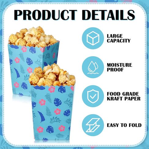 Zhehao 50 Pcs Blue and Pink Cartoon Popcorn Boxes Mini Palm Leaves Hawaiian Popcorn Cup Paper Holder Tropical Luau Party Favor for Summer Birthday Party Favor Supplies Decorations in Saudi Arabia