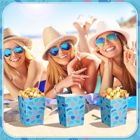 Zhehao 50 Pcs Blue and Pink Cartoon Popcorn Boxes Mini Palm Leaves Hawaiian Popcorn Cup Paper Holder Tropical Luau Party Favor for Summer Birthday Party Favor Supplies Decorations in Saudi Arabia
