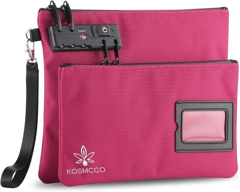 Lockable Money Bag - 11x8.6 Inch Durable Nylon Bank Pouch Travel Organizer for Passport, Cash, Medicine, Notary Supplies & Valuables (Rose Red) in Saudi Arabia