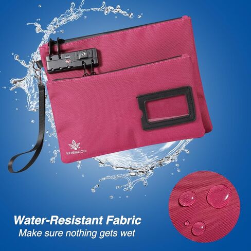 Lockable Money Bag - 11x8.6 Inch Durable Nylon Bank Pouch Travel Organizer for Passport, Cash, Medicine, Notary Supplies & Valuables (Rose Red) in Saudi Arabia