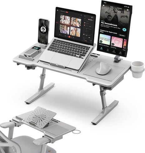 Newtral Laptop Bed Tray Desk, Height & Angle Adjustable Foldable Laptop Stand w/Cup Holder, Mousepad, Laptop Table Bookstand for Gaming, Working, Sofa & Office Chairs Use in Saudi Arabia