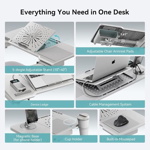 Newtral Laptop Bed Tray Desk, Height & Angle Adjustable Foldable Laptop Stand w/Cup Holder, Mousepad, Laptop Table Bookstand for Gaming, Working, Sofa & Office Chairs Use in Saudi Arabia