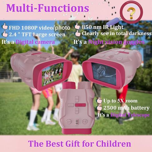 كاميرا الأطفال والرؤية الليلية للنظارات الواجبة للأطفال والبنات ، هدايا عيد ميلاد عيد الميلاد ، مناظير الرؤية الليلية مع بطاقة ذاكرة 32 جيجابايت (مموهة) in Kuwait