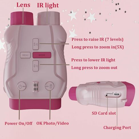 كاميرا الأطفال والرؤية الليلية للنظارات الواجبة للأطفال والبنات ، هدايا عيد ميلاد عيد الميلاد ، مناظير الرؤية الليلية مع بطاقة ذاكرة 32 جيجابايت (مموهة) in Kuwait