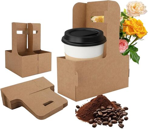 100 PCS Coffee Drink Carrier مع مقبض (12-30 أوقية) 2 كوب أو 4 أكواب ، حامل كوب من الورق المقوى القابل للتصرف مع مقبض ، حاملي كوب يمكن التخلص منها للمشروبات ، رائعة لجميع مشروبك وتوصيل الطعام in Saudi Arabia