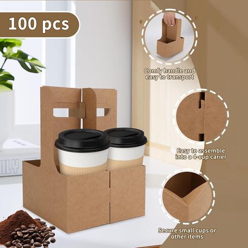 100 PCS Coffee Drink Carrier مع مقبض (12-30 أوقية) 2 كوب أو 4 أكواب ، حامل كوب من الورق المقوى القابل للتصرف مع مقبض ، حاملي كوب يمكن التخلص منها للمشروبات ، رائعة لجميع مشروبك وتوصيل الطعام in Saudi Arabia