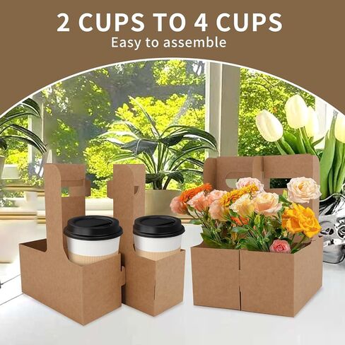 100 PCS Coffee Drink Carrier مع مقبض (12-30 أوقية) 2 كوب أو 4 أكواب ، حامل كوب من الورق المقوى القابل للتصرف مع مقبض ، حاملي كوب يمكن التخلص منها للمشروبات ، رائعة لجميع مشروبك وتوصيل الطعام in Saudi Arabia