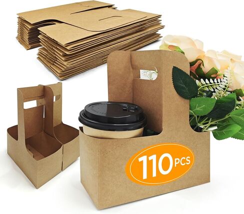15pcs Cardboard Cup Holders Disposable Foldable 2 or 4 Cups Drink Carrier with Handle Carriers to Go Cup Holder for Hot Or Cold Drinks Coffee Carrier Food Delivery in Kuwait