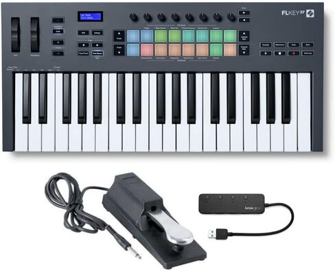 Novation Flkey 37 37-Key Midi Keyboard Controller for FL Studio Bundle مع Despare Pedal و 4-Port USB 3.0 HUB (3 عناصر) in Kuwait