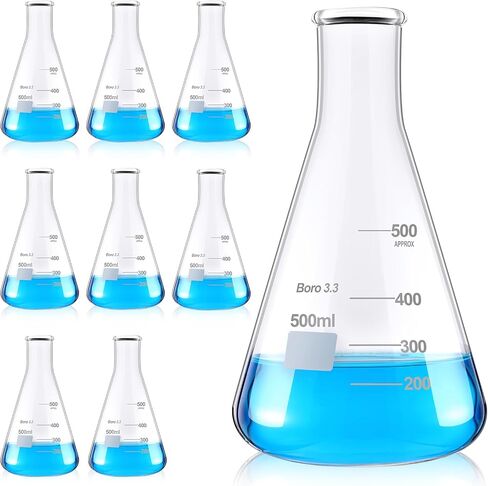 8 PCS 500 ML Glass Erlenmeyer Flask الضيقة الفم Erlenmeyer Flask Borosilicate Glass قياس دورق مخروطية مع مقياس لمشاريع المدارس المختبرية في العلوم الطرفية الاستخدام اليومي in Saudi Arabia