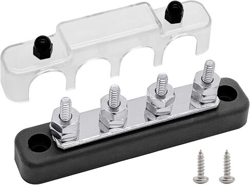 6 × 5/16 "(M8) ترصيع شريط الحافلات الأرض ، Ampper 5.9" 12V 200A BUTTION BUSBAR مع غطاء للسيارات والقوارب والطاقة الشمسية (أسود) in Kuwait