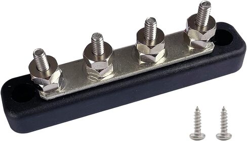 6 × 5/16 "(M8) ترصيع شريط الحافلات الأرض ، Ampper 5.9" 12V 200A BUTTION BUSBAR مع غطاء للسيارات والقوارب والطاقة الشمسية (أسود) in Kuwait