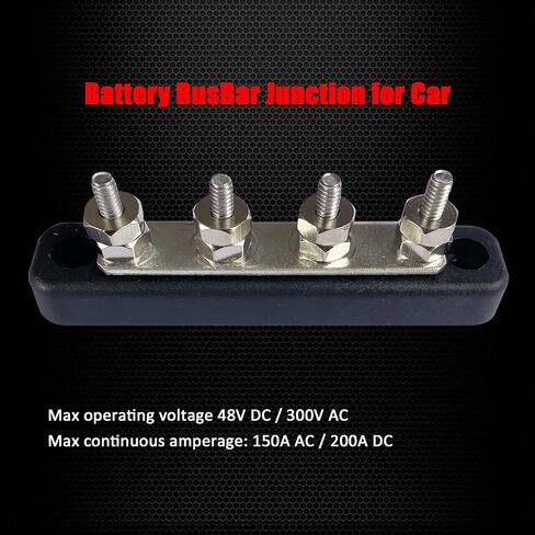 6 × 5/16 "(M8) ترصيع شريط الحافلات الأرض ، Ampper 5.9" 12V 200A BUTTION BUSBAR مع غطاء للسيارات والقوارب والطاقة الشمسية (أسود) in Kuwait