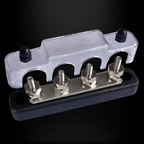 6 × 5/16 "(M8) ترصيع شريط الحافلات الأرض ، Ampper 5.9" 12V 200A BUTTION BUSBAR مع غطاء للسيارات والقوارب والطاقة الشمسية (أسود) in Kuwait