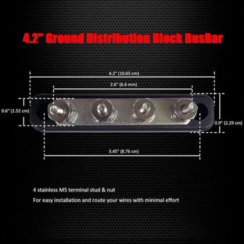 6 × 5/16 "(M8) ترصيع شريط الحافلات الأرض ، Ampper 5.9" 12V 200A BUTTION BUSBAR مع غطاء للسيارات والقوارب والطاقة الشمسية (أسود) in Kuwait
