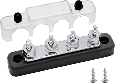 6 × 5/16 "(M8) ترصيع شريط الحافلات الأرض ، Ampper 5.9" 12V 200A BUTTION BUSBAR مع غطاء للسيارات والقوارب والطاقة الشمسية (أسود) in Kuwait