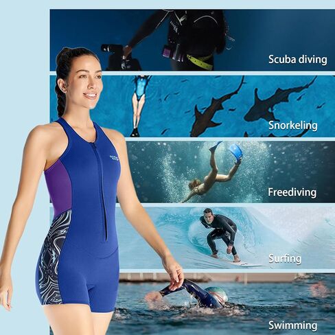 Shorty Wetsuit Full Body Diving Suit Neoprene Wetsuit 2mm Women's One Piece Sleeveless for Swimming Diving Snorkeling with Front Zipper in Kuwait