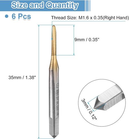 UXCELL 6PCS TROWH FLUTE THEW THE TOP ، M1.6 × 0.35 متري المسمار المسمار المسمار المسمار المسمار المسمار مرأى TAPP in Saudi Arabia