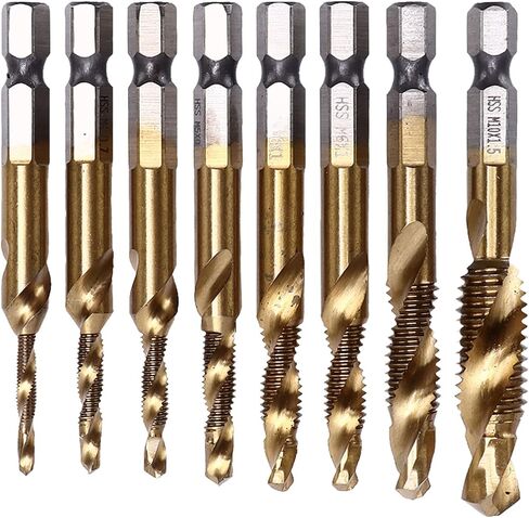 Ymiko Drill Tap Set, 8Pcs Spiral Flute Tap Metric Set 1/4in Hex Shank Combination Screw Tapping Bit Drilling Chamfering Tool in Saudi Arabia