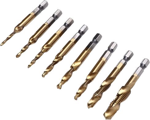 Ymiko Drill Tap Set, 8Pcs Spiral Flute Tap Metric Set 1/4in Hex Shank Combination Screw Tapping Bit Drilling Chamfering Tool in Saudi Arabia