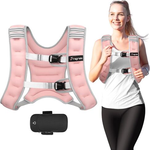 Fragraim Weighted Vest for Women Men - 8lb/10lb/12lb/16lb/22lb Weight Vest with Reflective Stripe, Detachable Phone Pouch, Ideal for Walking, Strength Training, Running, Workout, Cardio in Kuwait
