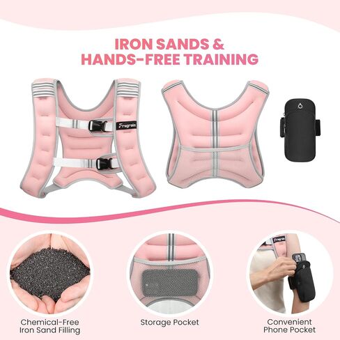 Fragraim Weighted Vest for Women Men - 8lb/10lb/12lb/16lb/22lb Weight Vest with Reflective Stripe, Detachable Phone Pouch, Ideal for Walking, Strength Training, Running, Workout, Cardio in Kuwait